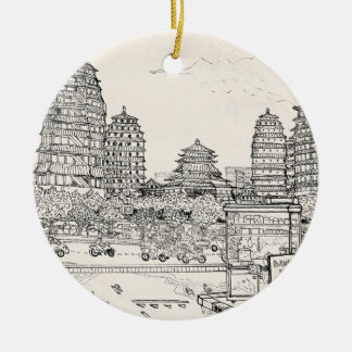 Ornamento De Cerâmica Saigon Pagoda Vietnam Cityscape Pen Tinta