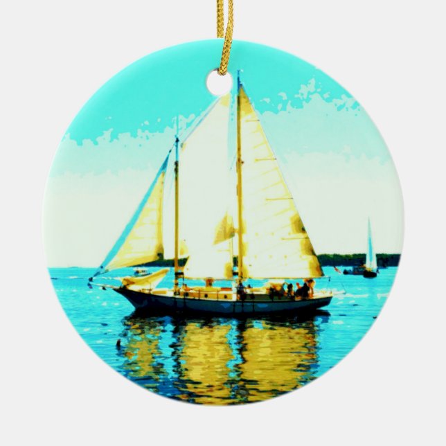 Ornamento De Cerâmica sailboat and whale ornament (Frente)