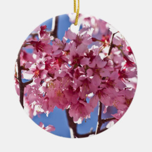 Ornamento De Cerâmica Sakura Cherry Blossoms Red Stars