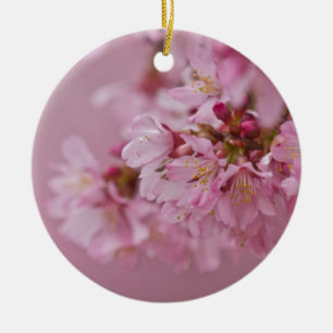 Ornamento De Cerâmica Sakura Flores de Cerejeira Rosa Pálido Reflexos