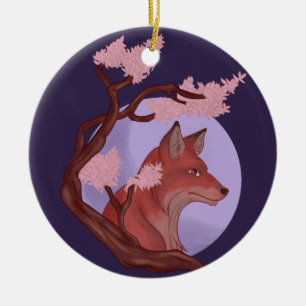 Ornamento De Cerâmica Sakura Fox