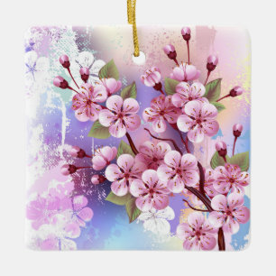 Ornamento De Cerâmica Sakura rosa no fundo da pintura