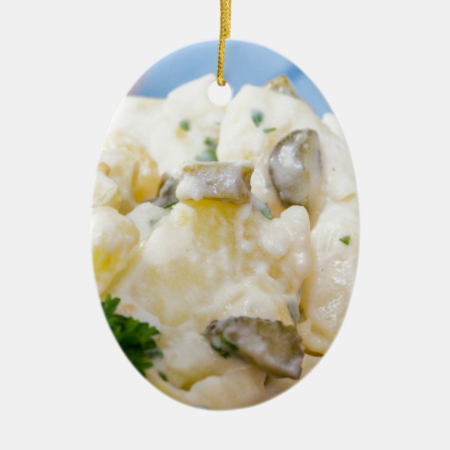 Ornamento De Cerâmica Salada de batata com linguiça e mostarda (Frente)