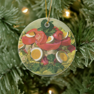 Ornamento De Cerâmica Salada Mista de Verduras Orgânicas Vintage Mesclun