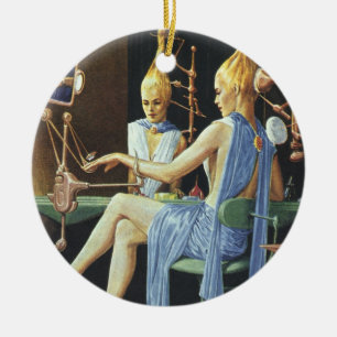 Ornamento De Cerâmica Salão de Beleza Espaço Vintage Ciência Ficção Mani