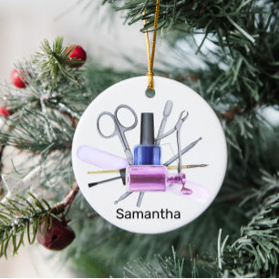 Ornamento De Cerâmica Salão de Unhas Aquarela Esmalte Personalizado