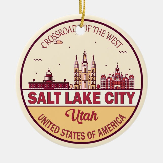 Ornamento De Cerâmica Salt Lake City Utah Cidade Skyline Emblem (Frente)