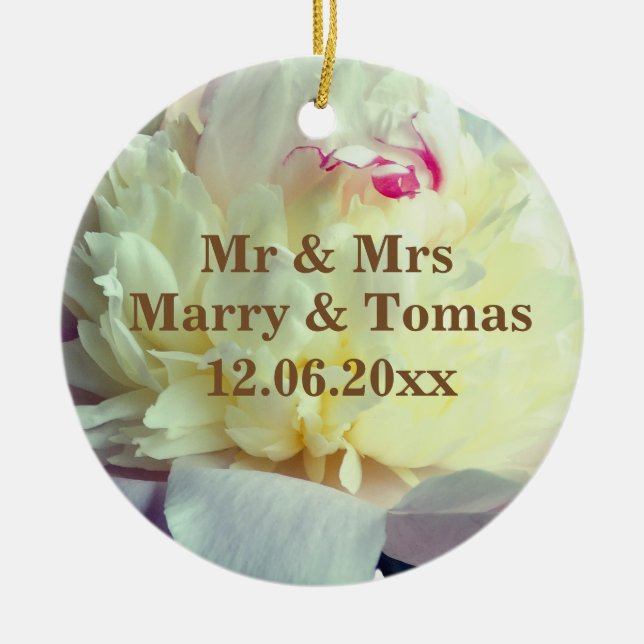 Ornamento De Cerâmica Salve a data Ornamentação Floral (Frente)