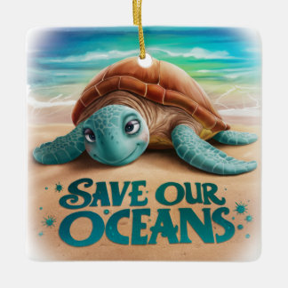 Ornamento De Cerâmica Salve nossos oceanos Proteção Oceânica e Marinha