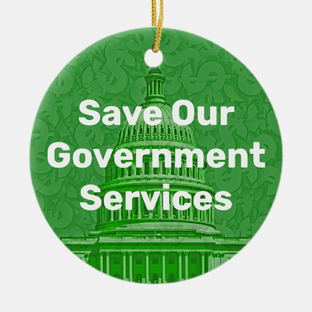 Ornamento De Cerâmica Salve nossos serviços de Governo (Frente)