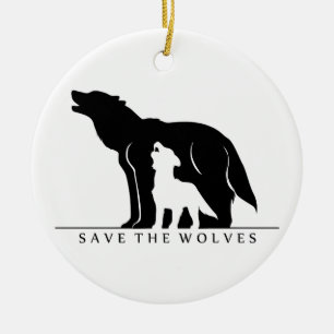 Ornamento De Cerâmica Salve os Lobos (branco).