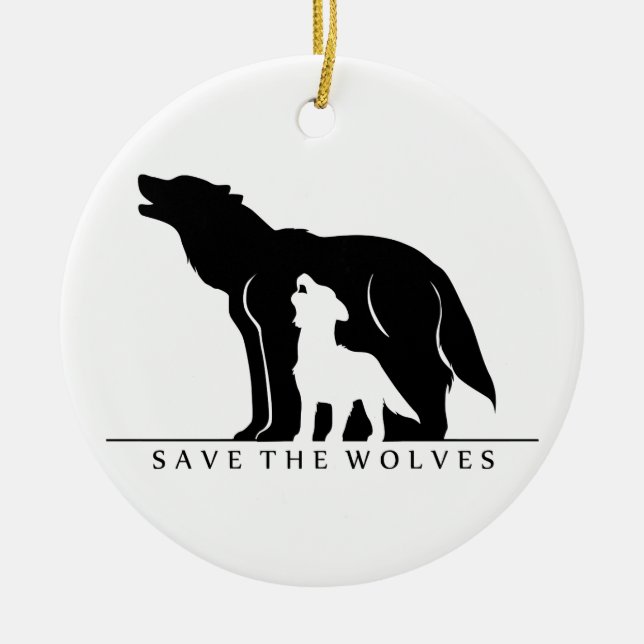 Ornamento De Cerâmica Salve os Lobos (branco). (Frente)