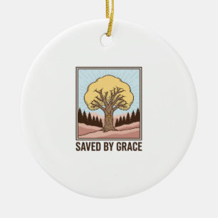 Ornamento De Cerâmica Salvo pela Graça Design de Camisa Vintage de Árvor