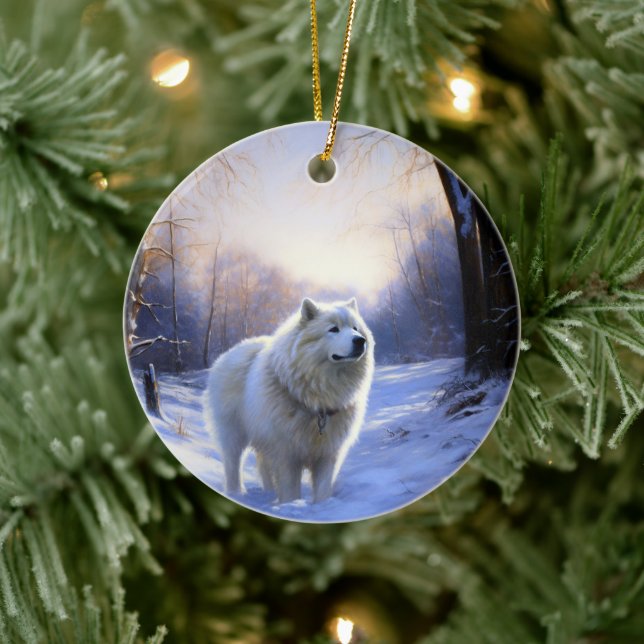 Ornamento De Cerâmica Samoyed Deixe Nevar Natal (Árvore)