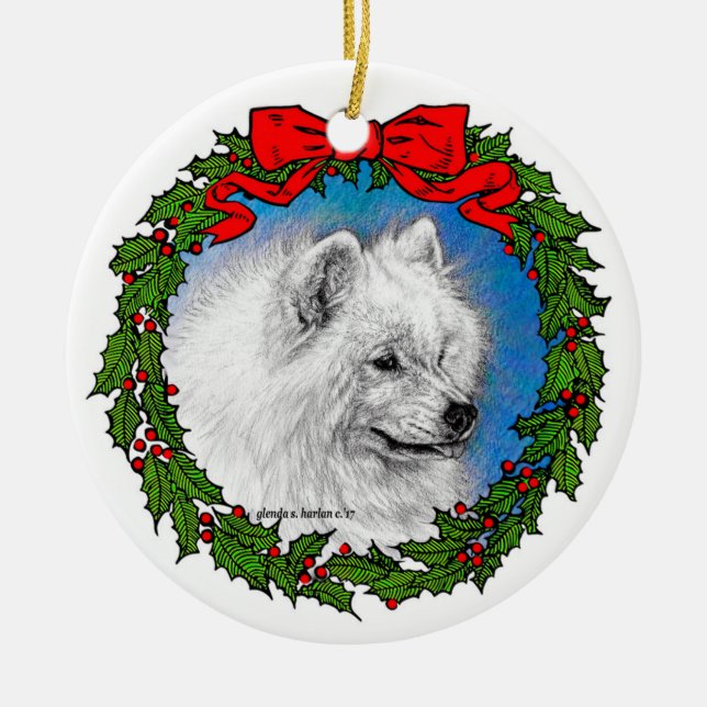 Ornamento De Cerâmica Samoyed Dog Art de Glenda S. Harlan (Frente)