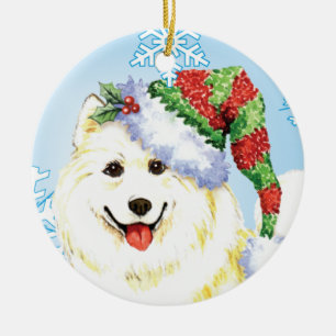 Ornamento De Cerâmica Samoyed feliz de Howlidays