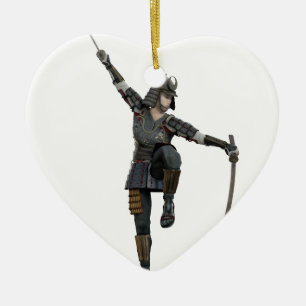 Ornamento De Cerâmica Samurai com as 2 espadas que olham para baixo à