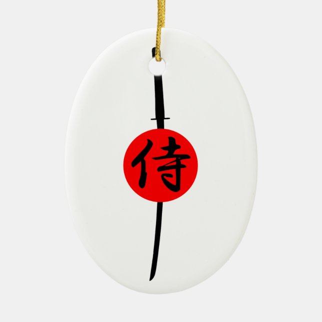 Ornamento De Cerâmica SAMURAI - Espada & Kanji (Frente)