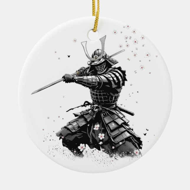 Ornamento De Cerâmica Samurai Warrior in Action Japanese Art Ceramic  (Frente)