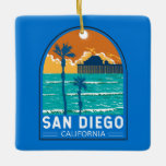 Ornamento De Cerâmica San Diego California Viagem Art Vintage<br><div class="desc">San Diego retro vetor viagem design de Oceanside Municipal Pier. San Diego,  Califórnia,  é um paraíso costeiro conhecido por suas praias ensolaradas,  sua vibrante cena cultural,  e um clima agradável ao longo do ano.</div>