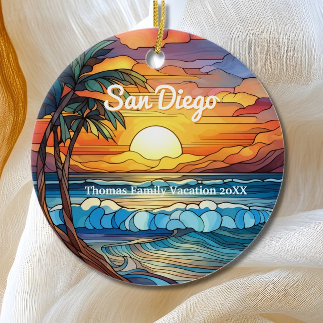 Ornamento De Cerâmica San Diego Faux StainGlass Personalizado (Criador carregado)
