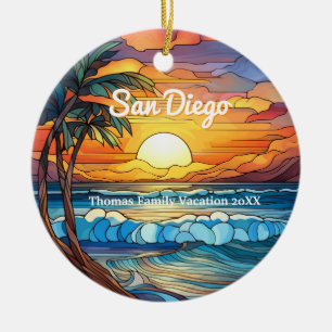 Ornamento De Cerâmica San Diego Faux StainGlass Personalizado