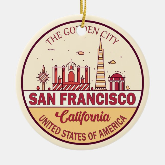 Ornamento De Cerâmica San Francisco California City Skyline Emblem (Frente)