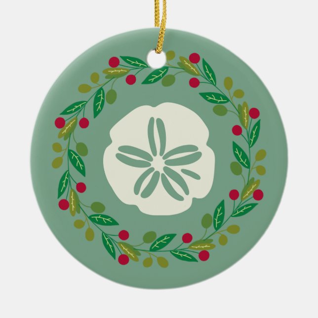 Ornamento De Cerâmica Sand Dollar Seashell Christmas Wreath (Frente)