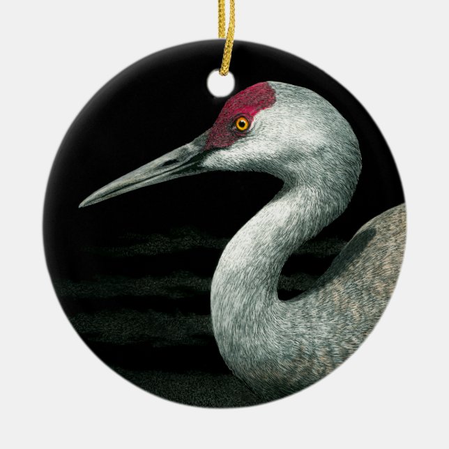 Ornamento De Cerâmica Sandhill Crane Ornament - "Grassland Grace" (Frente)