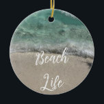Ornamento De Cerâmica Sandy Beach Life Florida Teal Blue Artsy Abstrato<br><div class="desc">Impresso com abstrato artístico do fundo da praia oceânica e modelo de texto personalizado em fonte correspondente!</div>