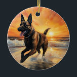 Ornamento De Cerâmica Sandy Paws Cachorro Malinois Belga em Beach Sunset<br><div class="desc">Mergulhe na beleza tranquila do nosso cão "Sandy Paws and Sunset Hues" na design do pôr do sol da praia. Esta cena cativante captura a essência de uma noite perfeita na costa, com um companheiro leal canino desfrutando das areias ouros e das lutas respiratórias do sol. Quer você seja um...</div>
