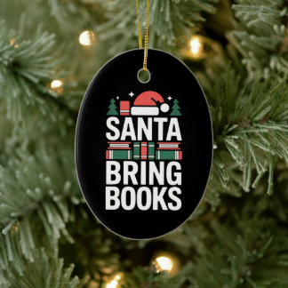Ornamento De Cerâmica Santa Bring Books Book Lover Christmas Tree
