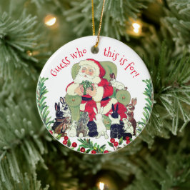 Ornamento De Cerâmica Santa & Bunny Rabbits Custom Christmas Gift Cute