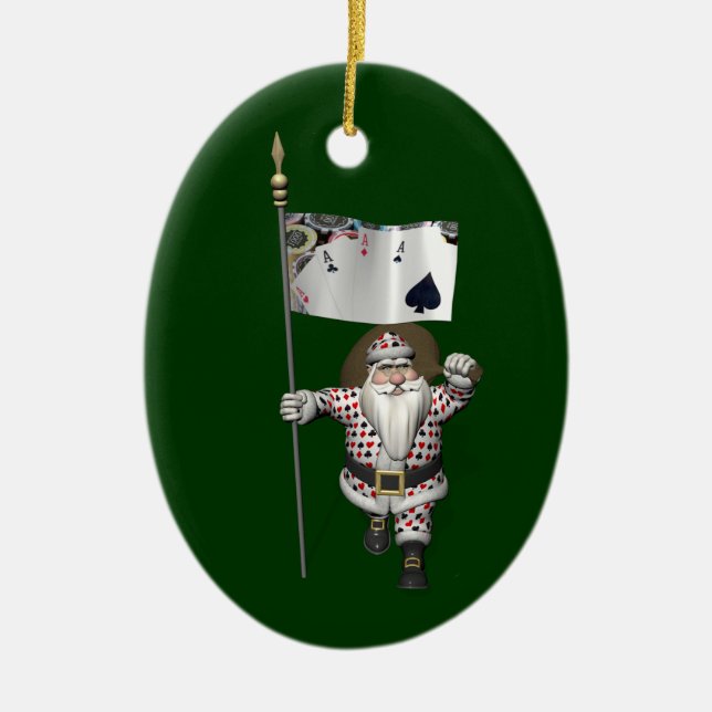 Ornamento De Cerâmica Santa Claus ama Jogando Poker (Frente)