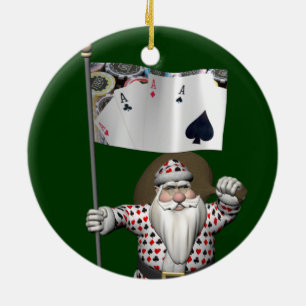 Ornamento De Cerâmica Santa Claus ama Jogando Poker