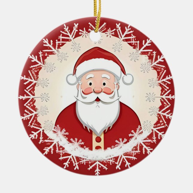 Ornamento De Cerâmica Santa Claus Amidst Snowflakes (Frente)