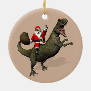 Ornamento De Cerâmica Santa Claus Andando Em Allosaurus