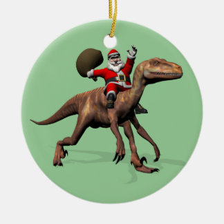 Ornamento De Cerâmica Santa Claus Andando Em Deinonychus
