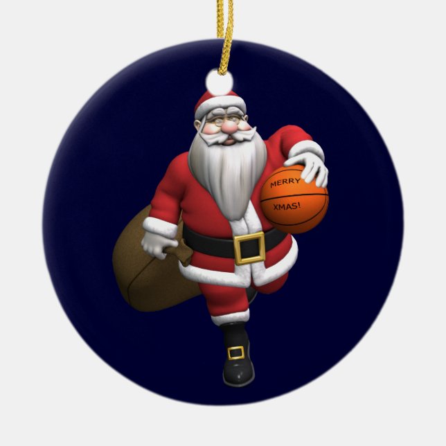Ornamento De Cerâmica Santa Claus Basketball Player (Frente)