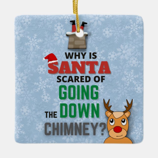 Ornamento De Cerâmica Santa Claus chimney flocos de neve engraçados azul (Frente)