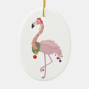 Ornamento De Cerâmica santa claus flamingo