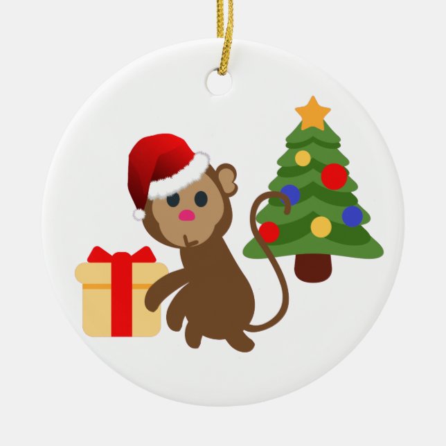 Ornamento De Cerâmica santa claus monkey emoji (Frente)