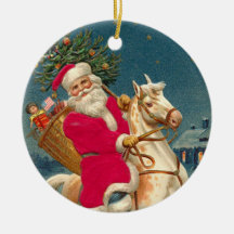 Santa Claus on a wooden horse
