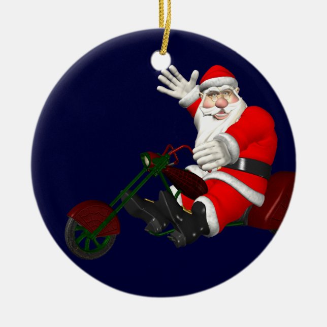 Ornamento De Cerâmica Santa Claus On Motor Trike (Frente)