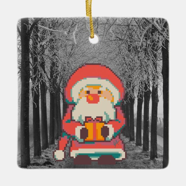 Ornamento De Cerâmica Santa Claus Pixelart Ho, Ho, Pixel Art  (Frente)