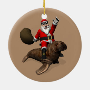 Ornamento De Cerâmica Santa Claus Rides A Walrus