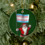 Ornamento De Cerâmica Santa Claus Supporting Transgender Community<br><div class="desc">background color can be changed: CUSTOMIZE IT
father christmas happily waving the symbol of the Gay Pride and Gay Rights movement worldwide wishing merry xmas and happy holidays supporting equal rights</div>