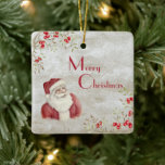 Ornamento De Cerâmica Santa Claus Watercolor Winter Berries Red Vintage<br><div class="desc">Belo ornamento da árvore de Natal para sua decoração de férias. Os Papais noeis parecem tão antigos e as bagas e ramos de inverno dão o tom para esta bela peça. Esta beleza ficará linda na sua árvore. Também faz um belo presente.</div>
