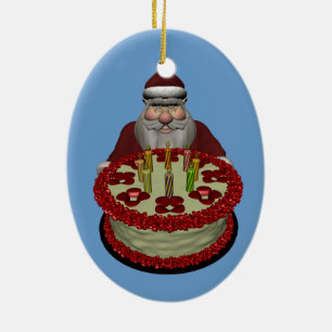 Ornamento De Cerâmica Santa Claus With Birthday Cake