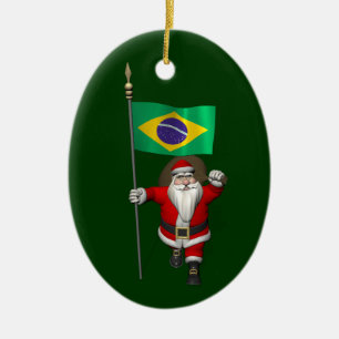 Ornamento De Cerâmica Santa Claus With Ensign Of Brazil